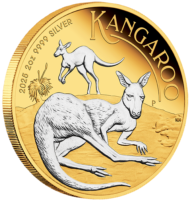 2025 2oz Silver Proof Reverse Gilded Coin. Australian Kangaroo