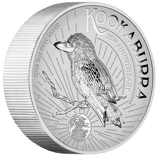 2025 5oz Silver Proof Incused Coin. Australian Kookaburra 35th Anniversary