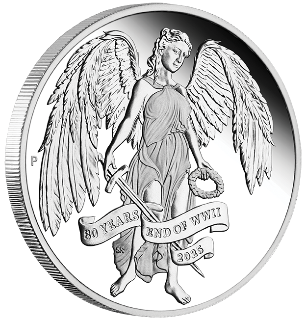 2025 1oz Silver Proof Coin. 80th Anniversary End of WWII Winged Victory.