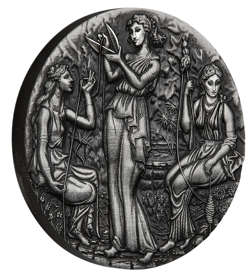 2025 2oz Silver Antiqued Coin. The Fates - The Moirai