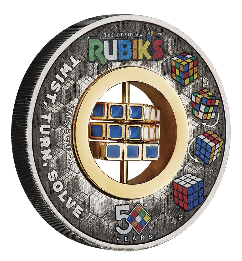 Rubik’s™ Cube 50th Anniversary 2024 2oz Silver Antiqued Coloured Coin