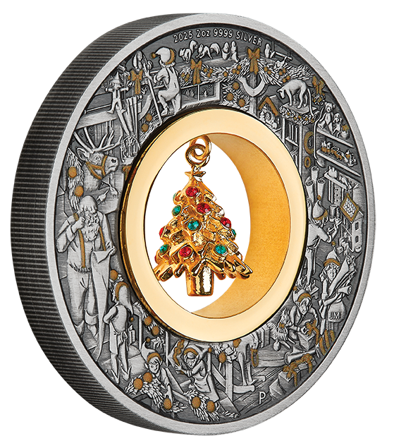 Santa's Workshop 2025 2oz Silver Antiqued Coloured Coin