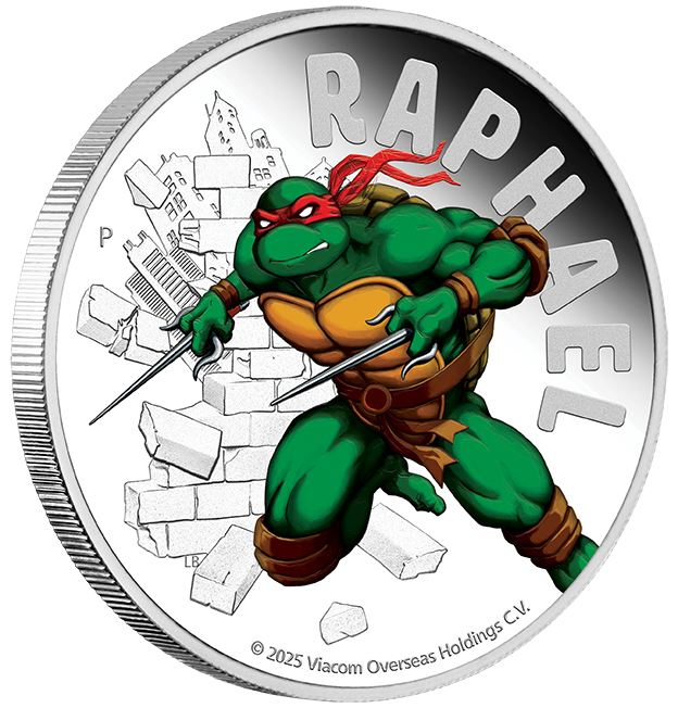 2025 $1 1oz Silver Proof Coloured Coin. Teenage Mutant Ninja Turtles- Raphael