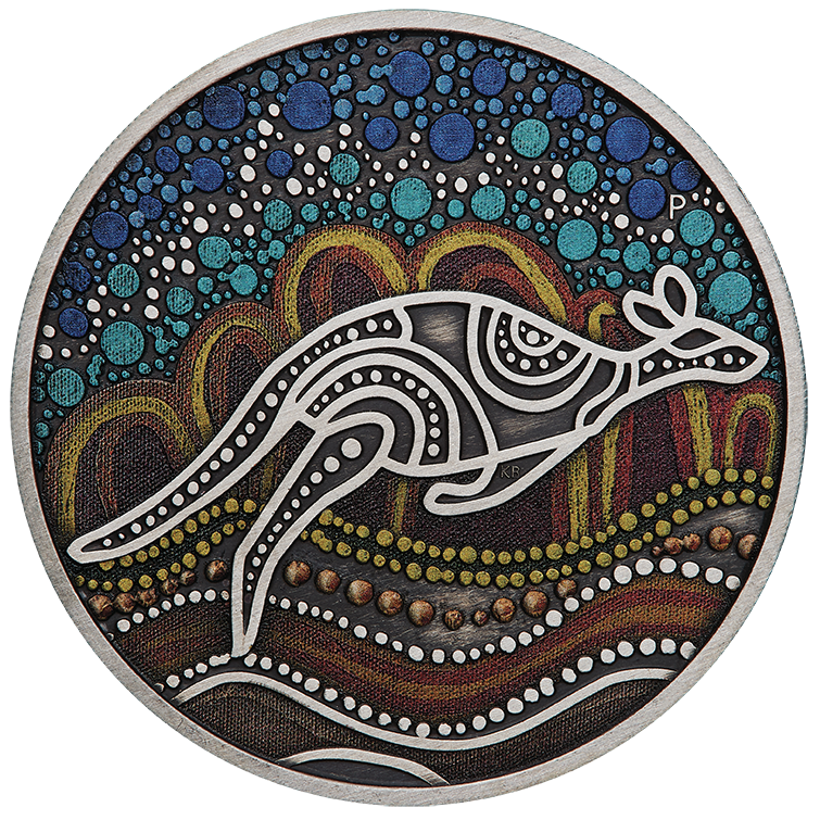 2023 Kangaroo Yongka 2oz Silver Antiqued Coloured Coin
