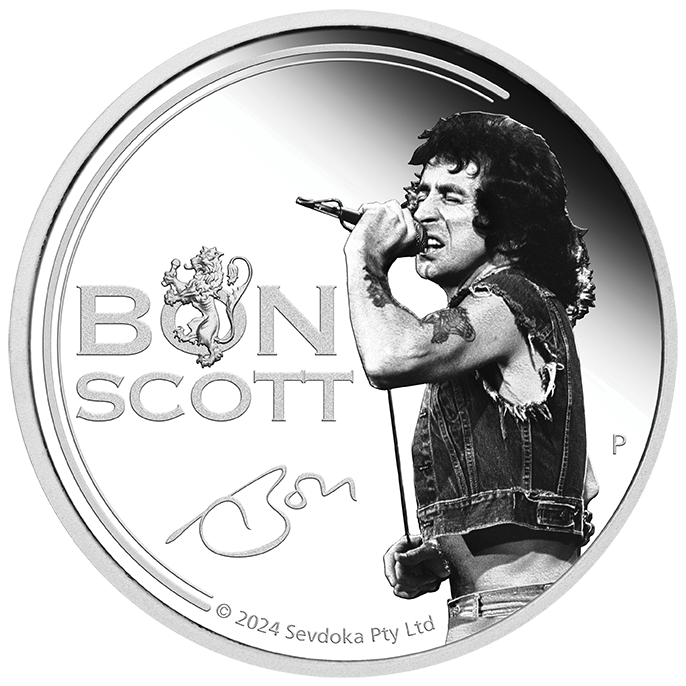 Bon Scott 2024 1oz Silver Proof Coloured Coin