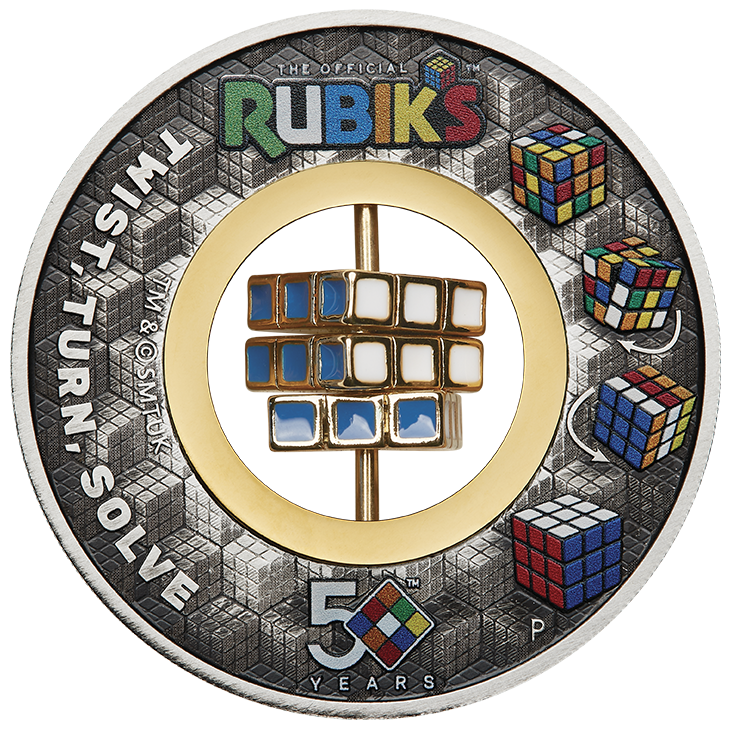 Rubik’s™ Cube 50th Anniversary 2024 2oz Silver Antiqued Coloured Coin