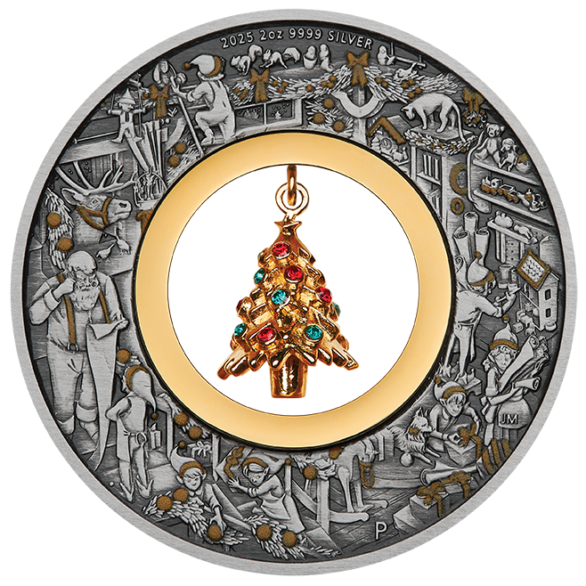 Santa's Workshop 2025 2oz Silver Antiqued Coloured Coin