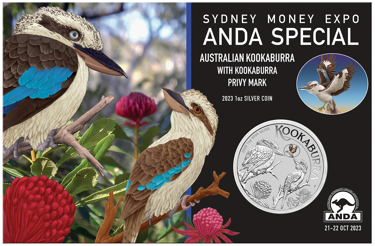 2023 ANDA Sydney Money Expo Australian Kookaburra 1oz Silver Coin with Kookaburra Privy Mark