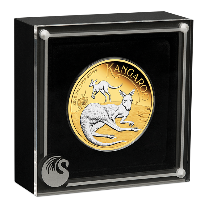 2025 2oz Silver Proof Reverse Gilded Coin. Australian Kangaroo