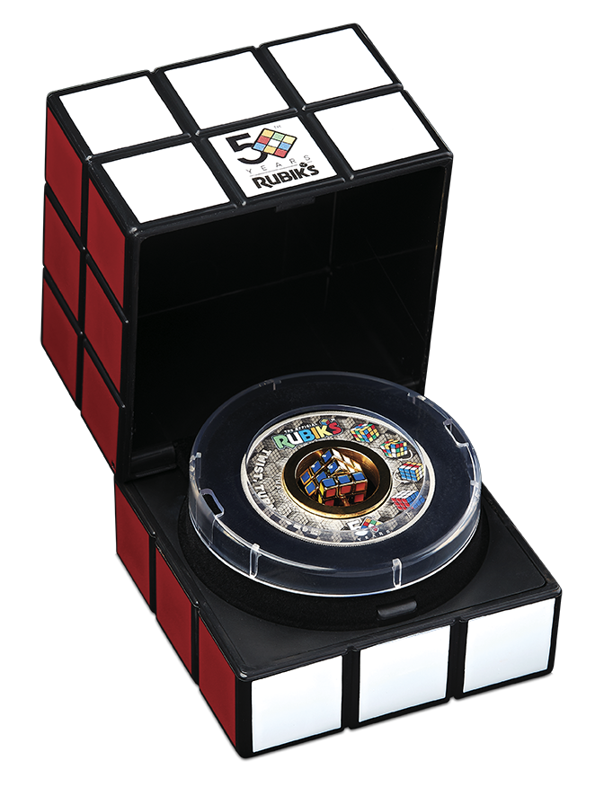 Rubik’s™ Cube 50th Anniversary 2024 2oz Silver Antiqued Coloured Coin