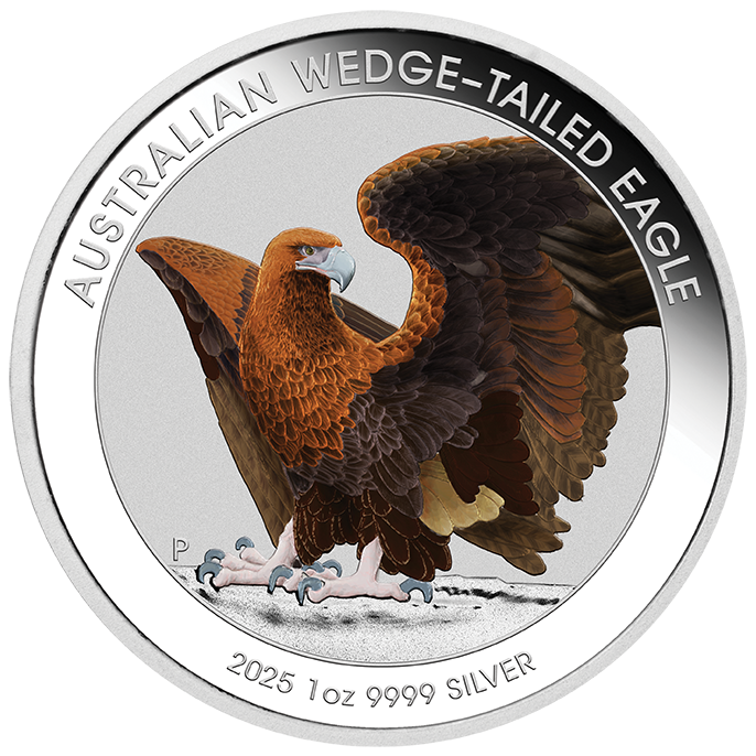 2025 1oz Silver Proof Coloured Coin in Card. Australian Wedge-Tailed Eagle.