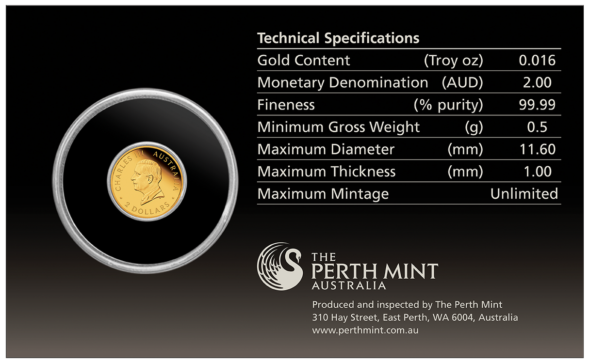 2025 0.5 Gram Gold Proof Coin in Card. Mini Roo.