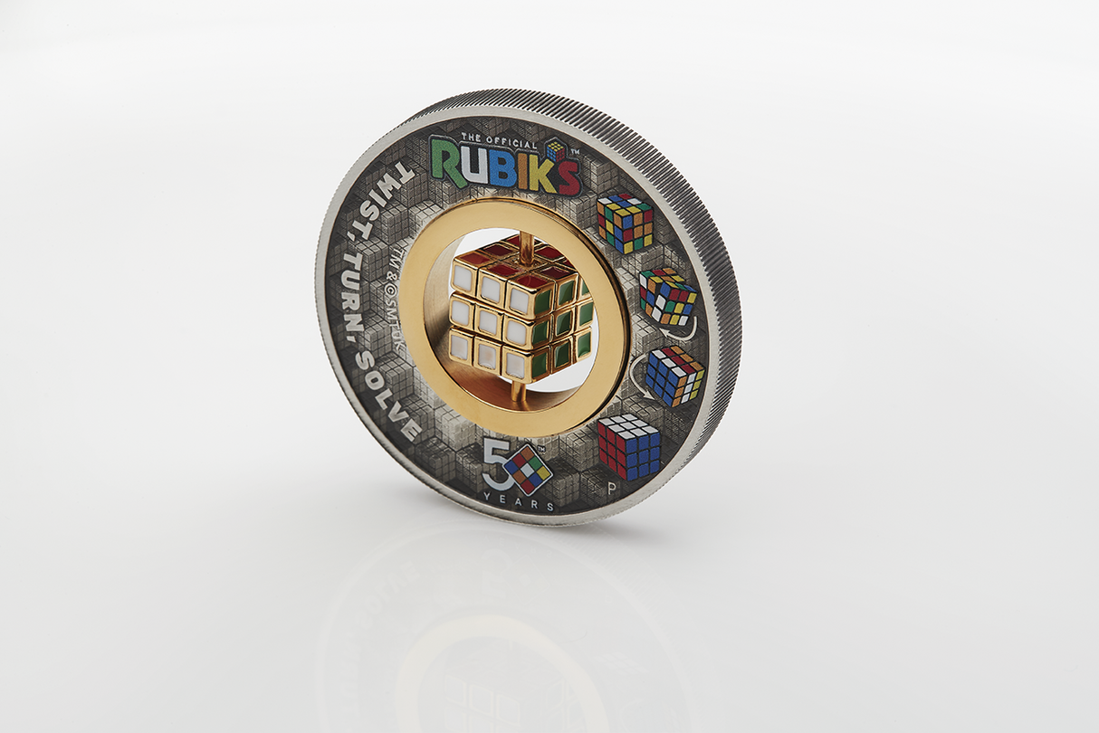 Rubik’s™ Cube 50th Anniversary 2024 2oz Silver Antiqued Coloured Coin