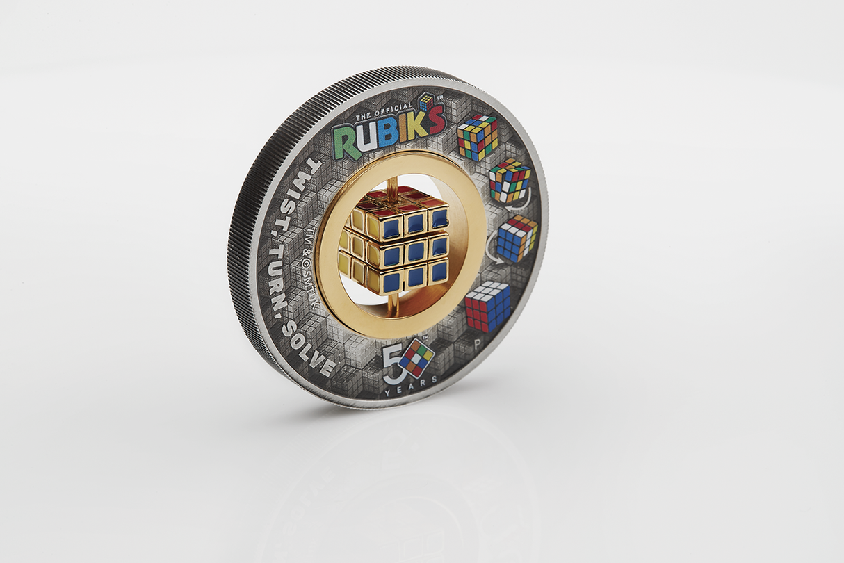 Rubik’s™ Cube 50th Anniversary 2024 2oz Silver Antiqued Coloured Coin