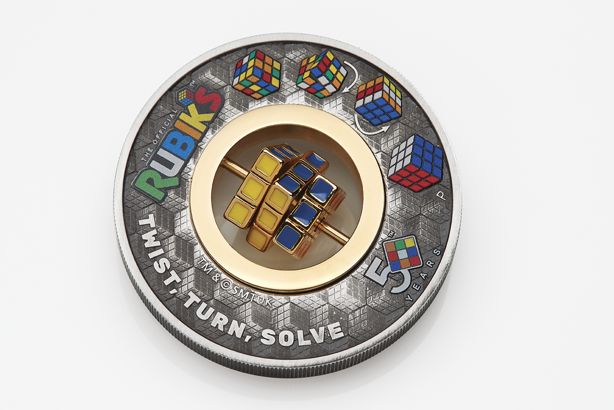 Rubik’s™ Cube 50th Anniversary 2024 2oz Silver Antiqued Coloured Coin
