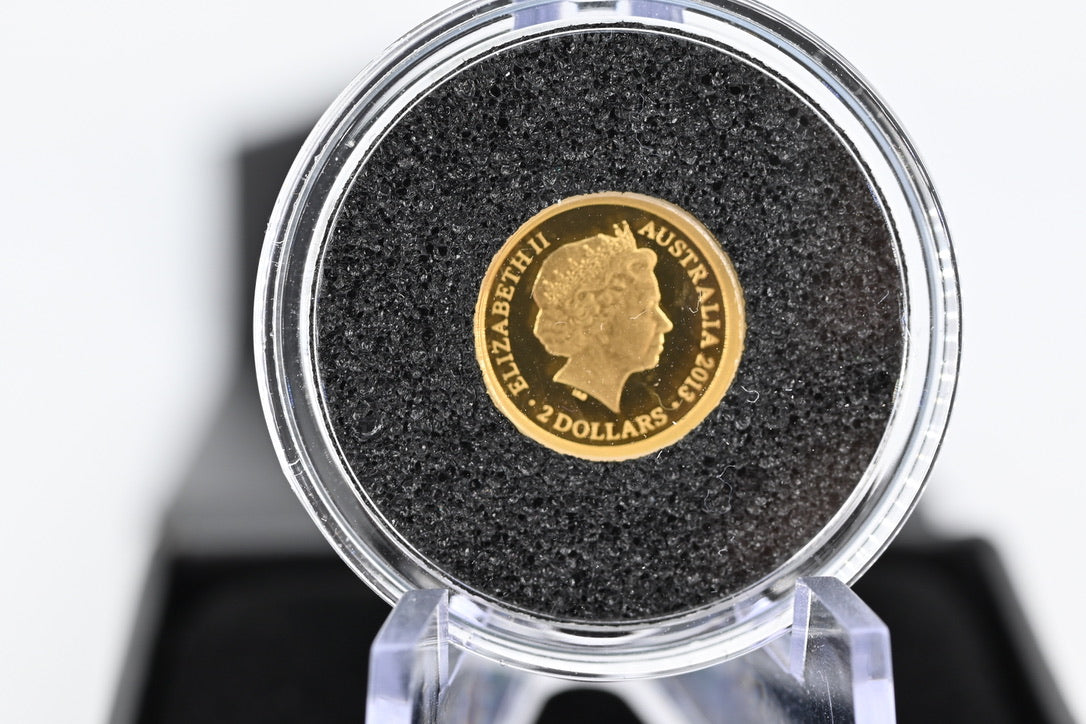 2013 $2 Gold Proof Coin – Frilled Neck Lizard. 0.5 gram gold proof.