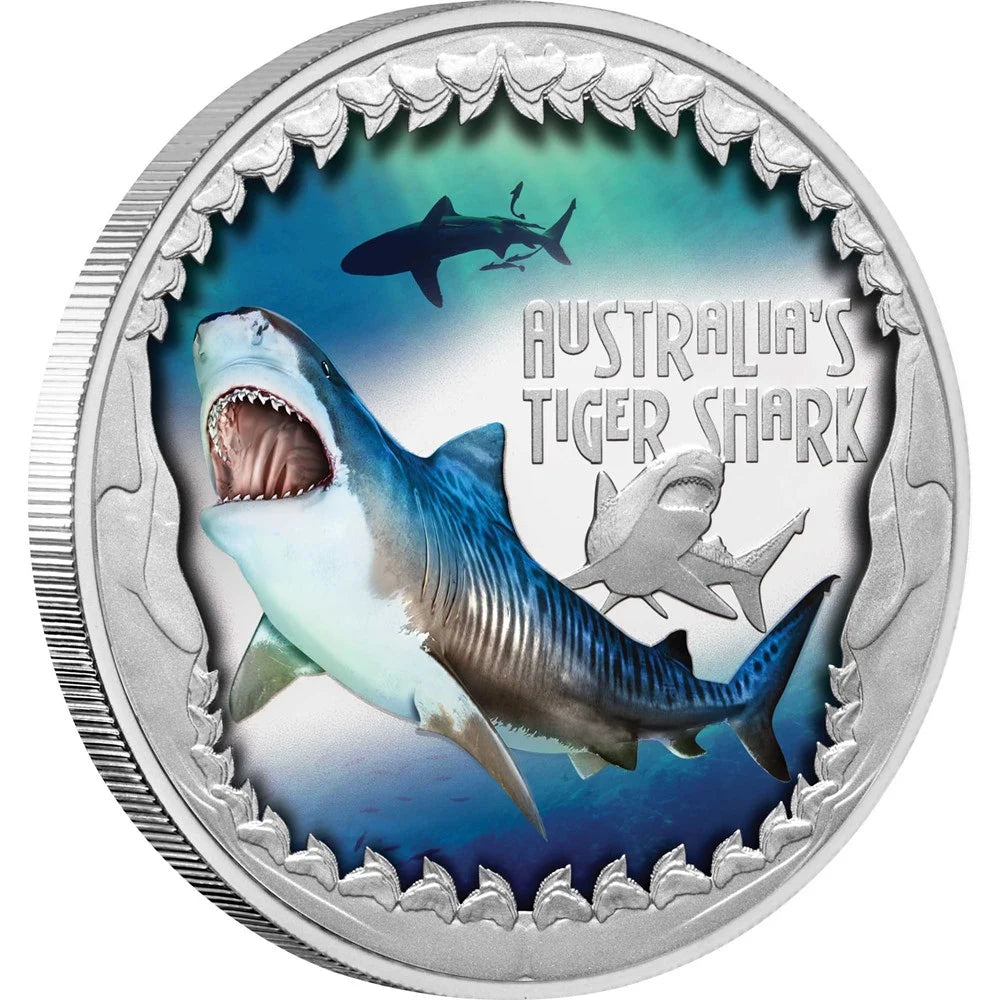 2023 Deadly and Dangerous Australia’s Tiger Shark 1oz Silver Proof Coloured Coin