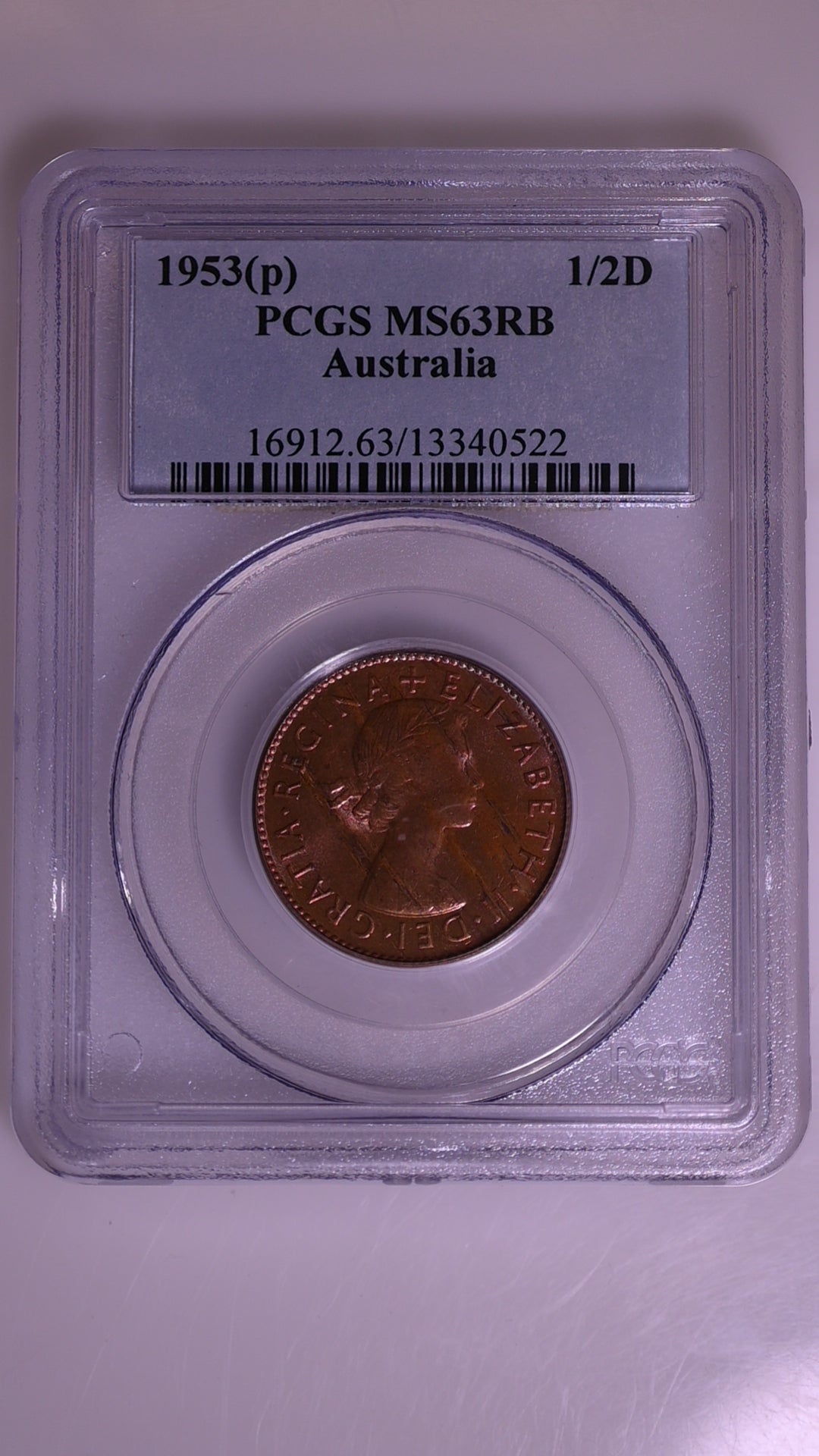 1953(p) Australian Halfpenny - PCGS MS63RB