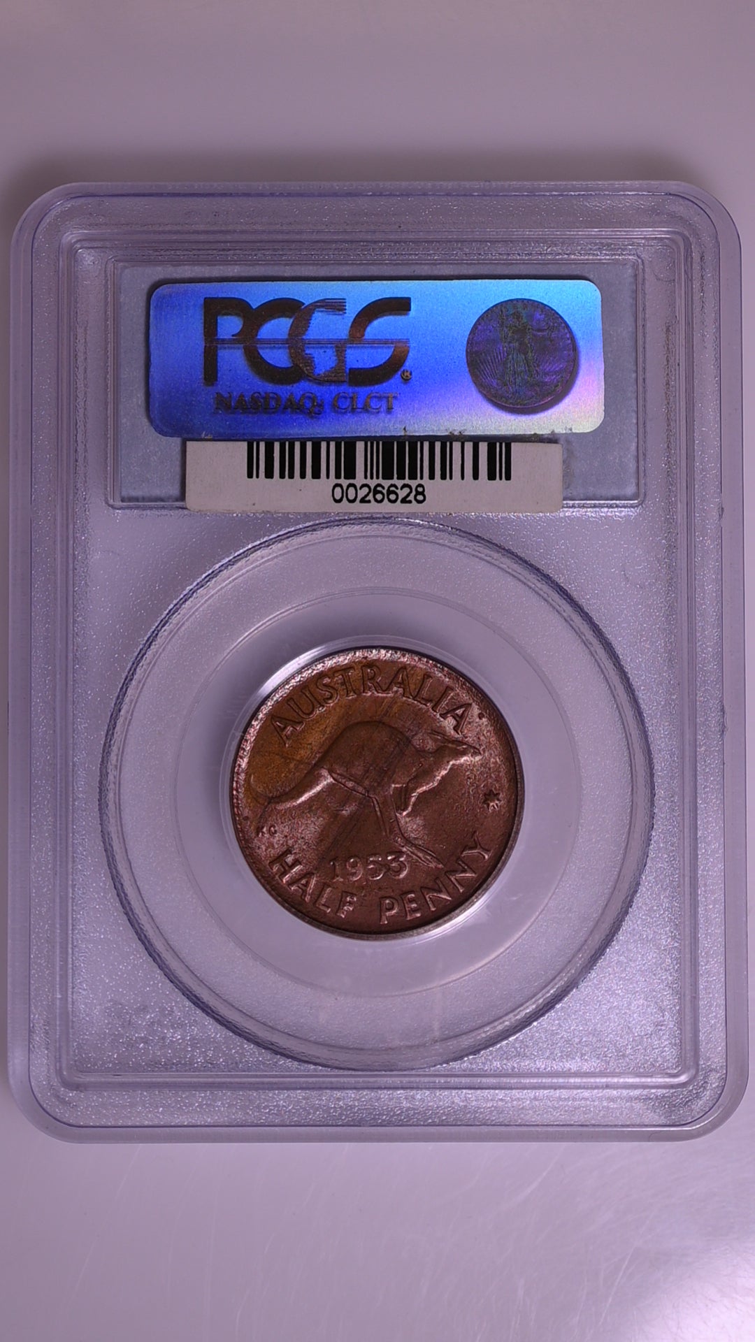 1953(p) Australian Halfpenny - PCGS MS63RB