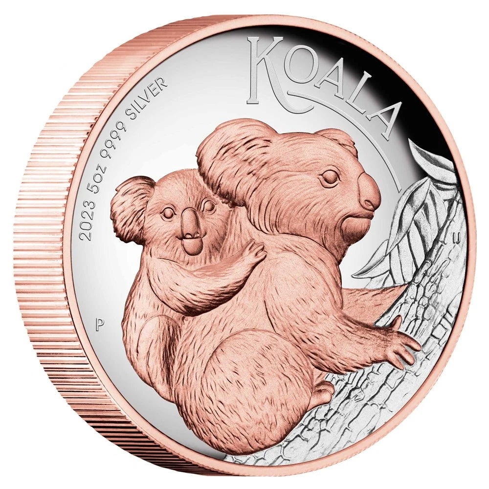 2023 5oz Silver Proof High Relief Gilded Coin. Australian Koala
