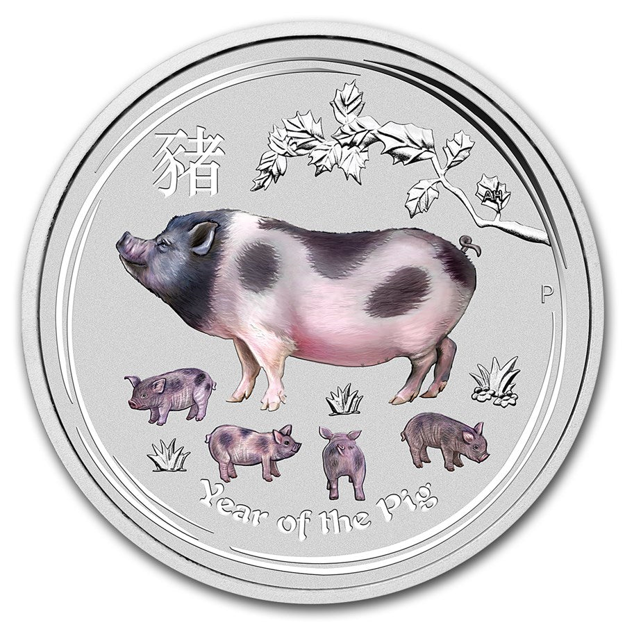 2019 Australia 1/2 oz Silver Lunar Pig BU (Colorised)