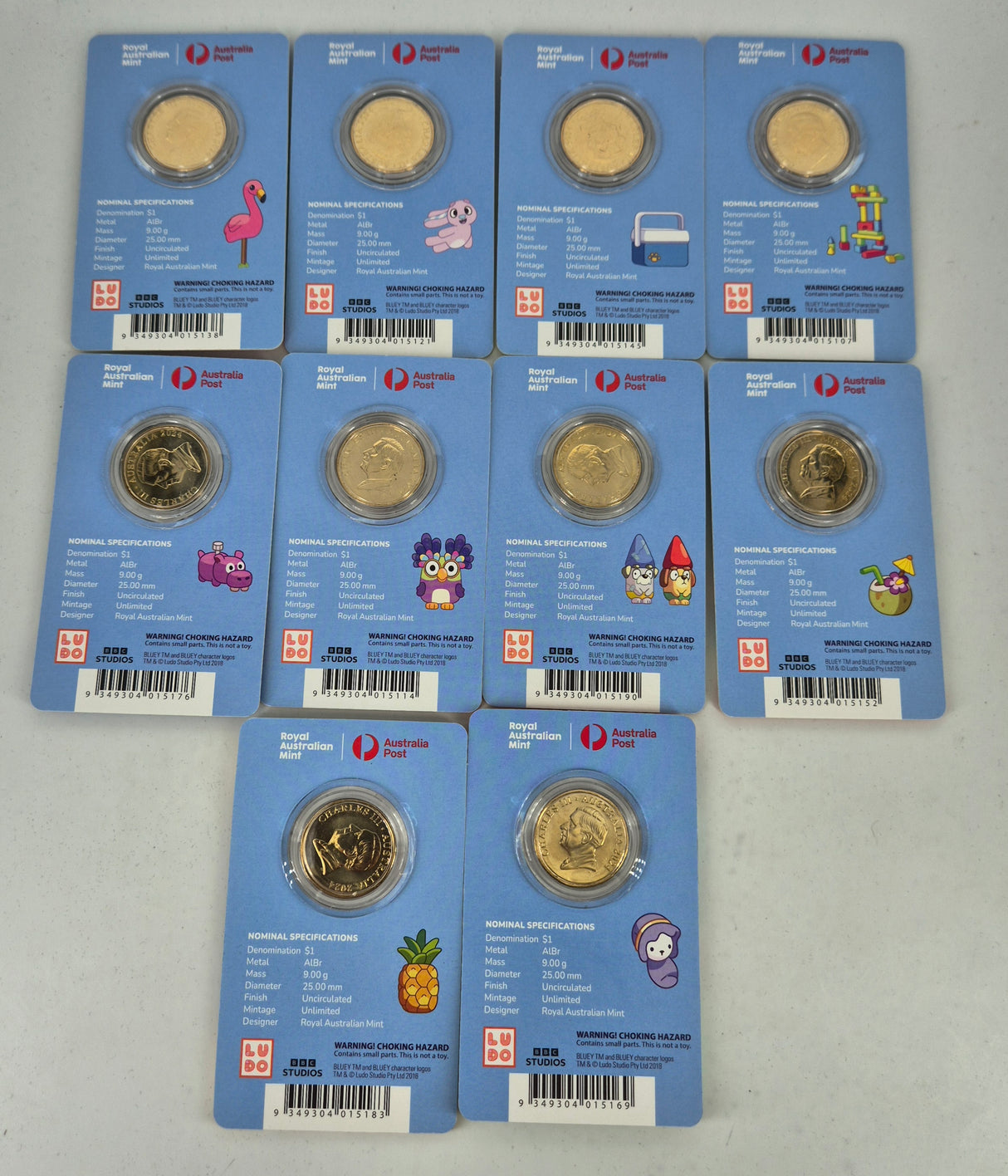 2024 $1 Bluey Dollarbucks 10 Coin Card Set Privy Mark