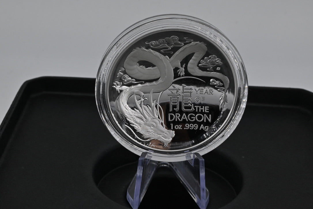 2024 $5 Fine Silver Proof Domed Coin – Year of the Dragon. 1oz Silver Proof