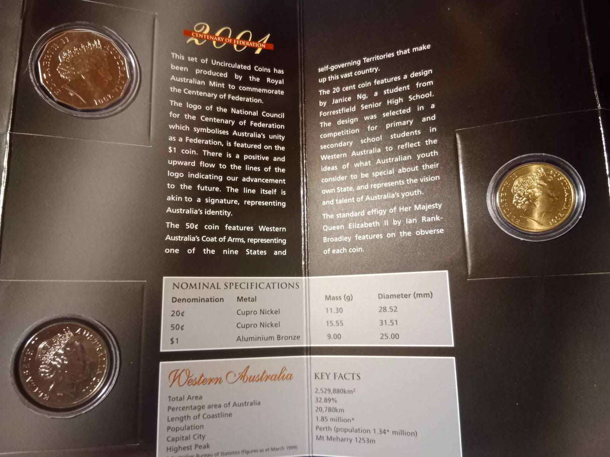 2001 State Series Uncirculated Three Coin Set. Western Australia.