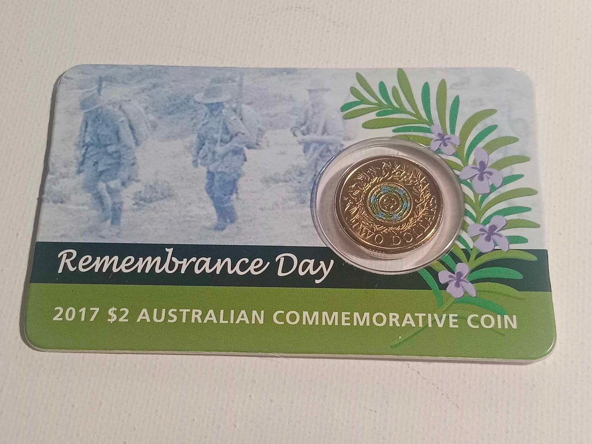 2017 $2 Remembrance Day. Rosemary Uncirculated Downies Carded Coin.