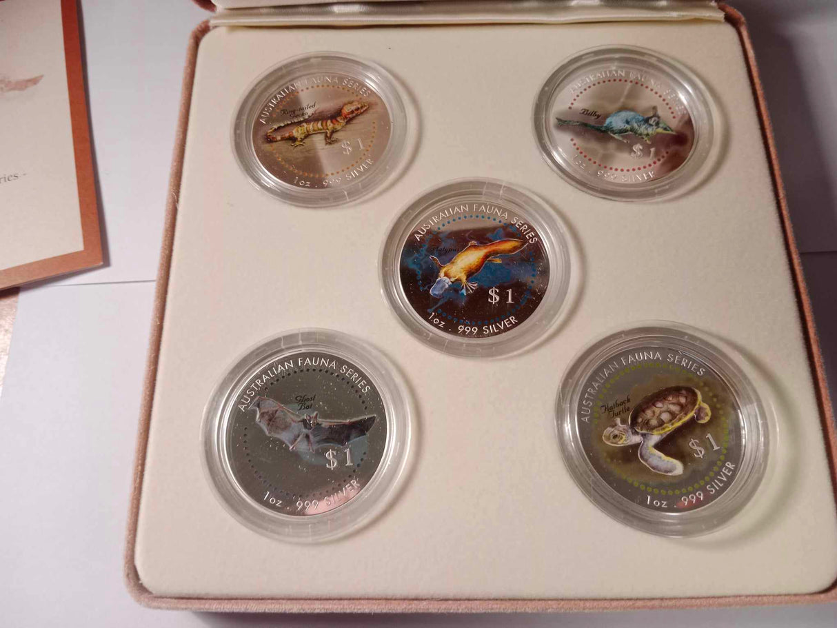 1998 The Australian Fauna Coloured Silver Coin Series. 5 coin set.