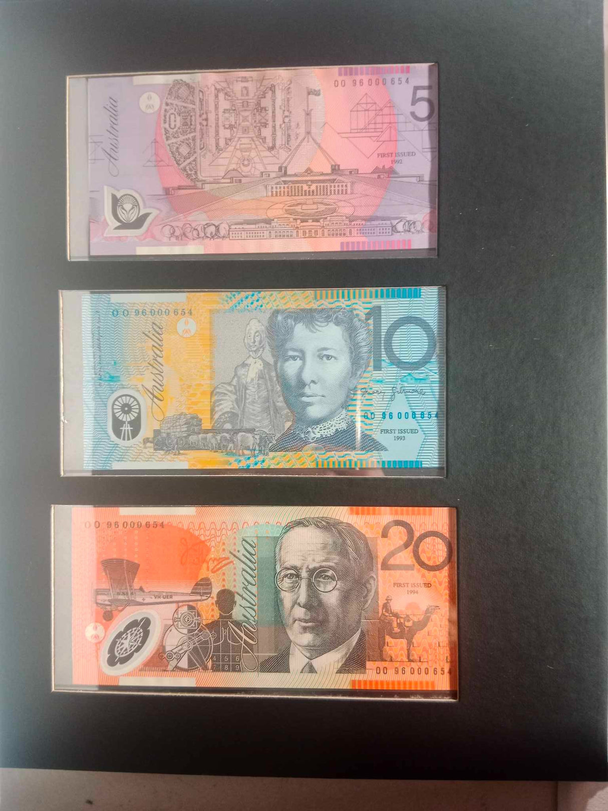 1996 Australian Polymer Note Portfolio. World's First Series of Circulating Polymer Notes