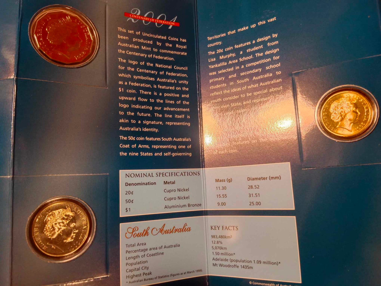 2001 State Series Uncirculated Three Coin Set. South Australia
