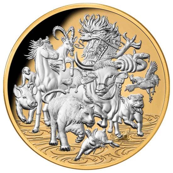 2021 $8 Niue 5oz Silver Proof Coin - The Great Race: A Story of Lunar Animals