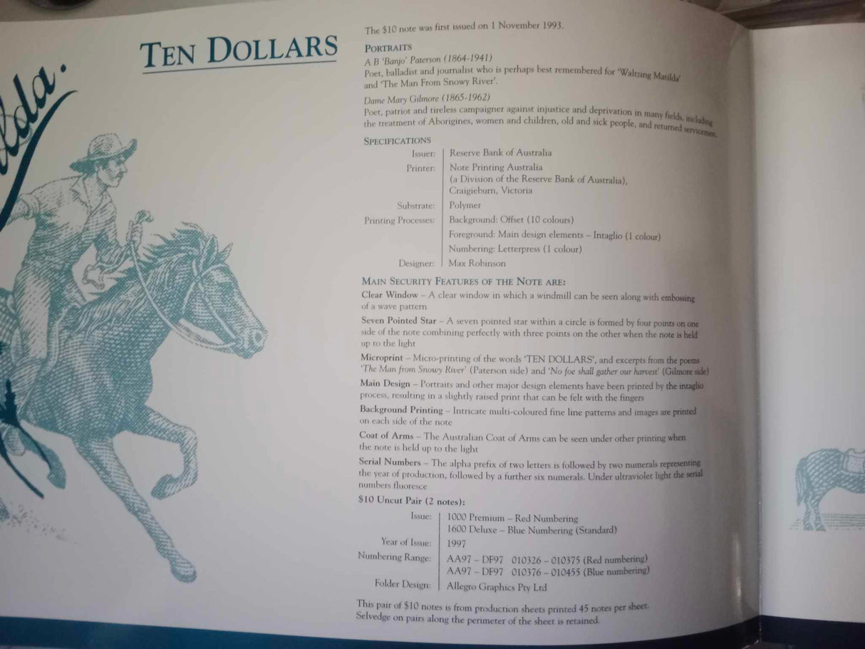 1997 Vertical Pair $10 Notes. Red Serials.