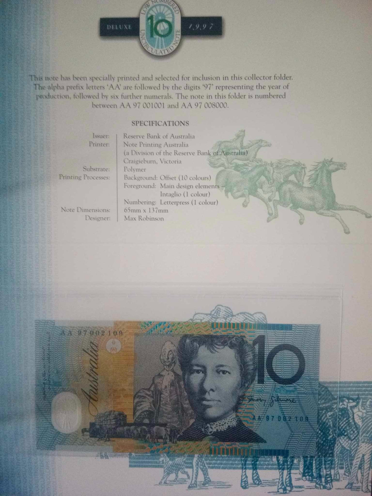 1997 NPA Deluxe Low Serial Uncirculated Set. $5, $10, $20, $50, $100.