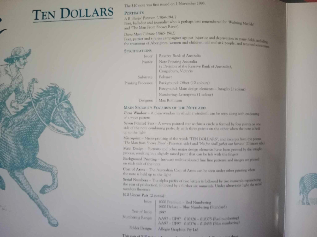 1997 Vertical Pair $10 Notes. Coin and Stamp Show Melbourne.