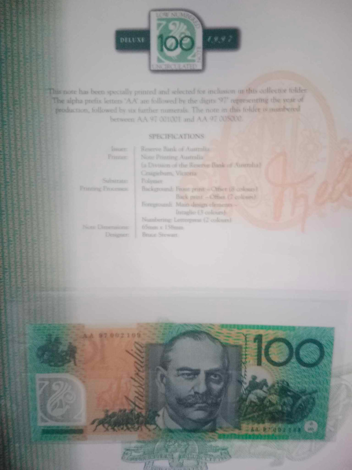 1997 NPA Deluxe Low Serial Uncirculated Set. $5, $10, $20, $50, $100.