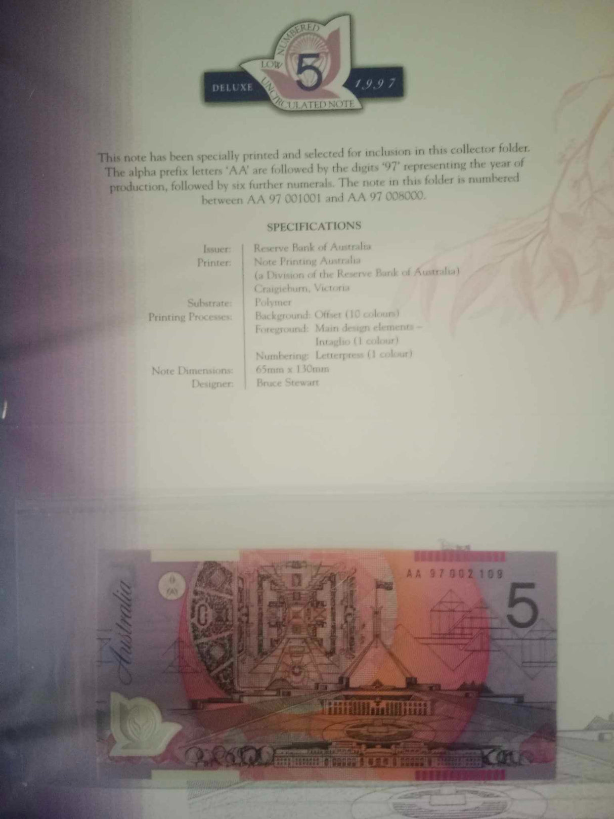 1997 NPA Deluxe Low Serial Uncirculated Set. $5, $10, $20, $50, $100.