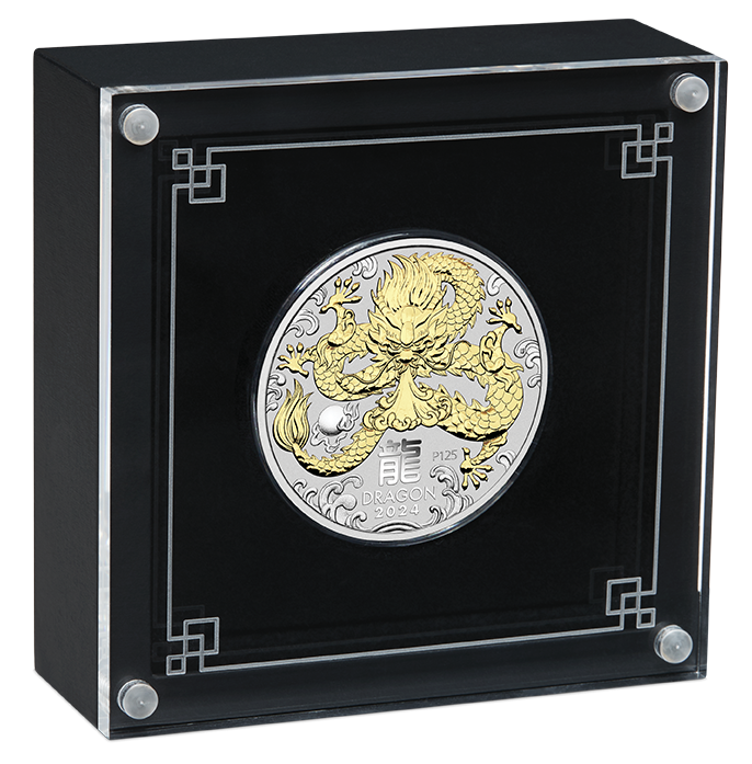 2024 Year of the Dragon. 1oz Silver Gilded Coin.
