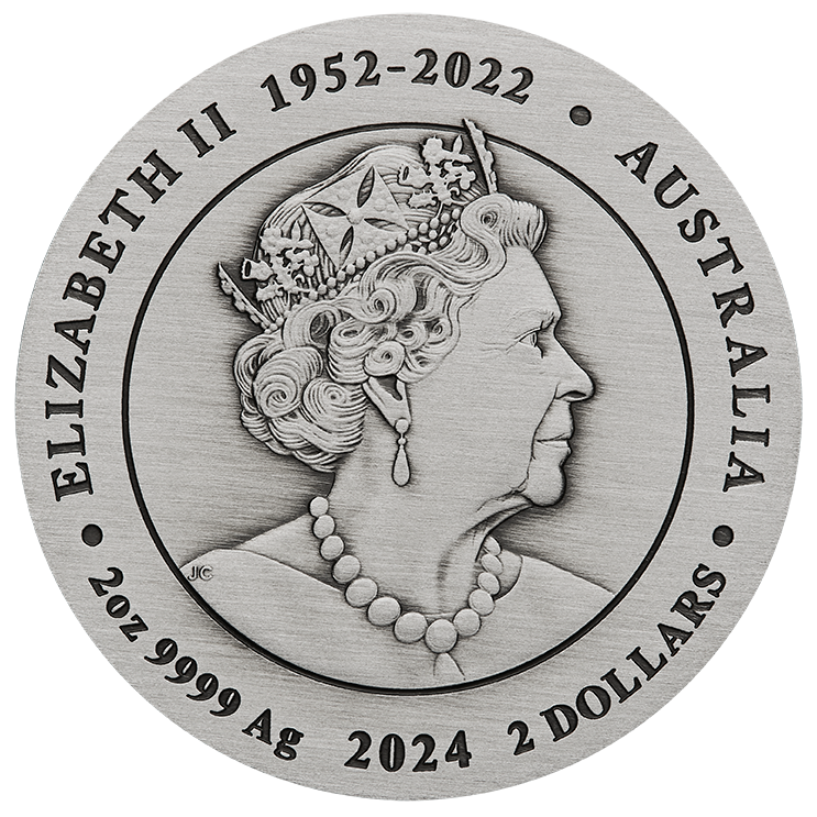 2024 Year of the Dragon. Australian Lunar Series III. 2oz Silver Antiqued Coin.