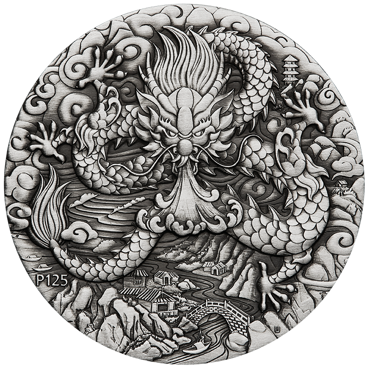 2024 Year of the Dragon. Australian Lunar Series III. 2oz Silver Antiqued Coin.