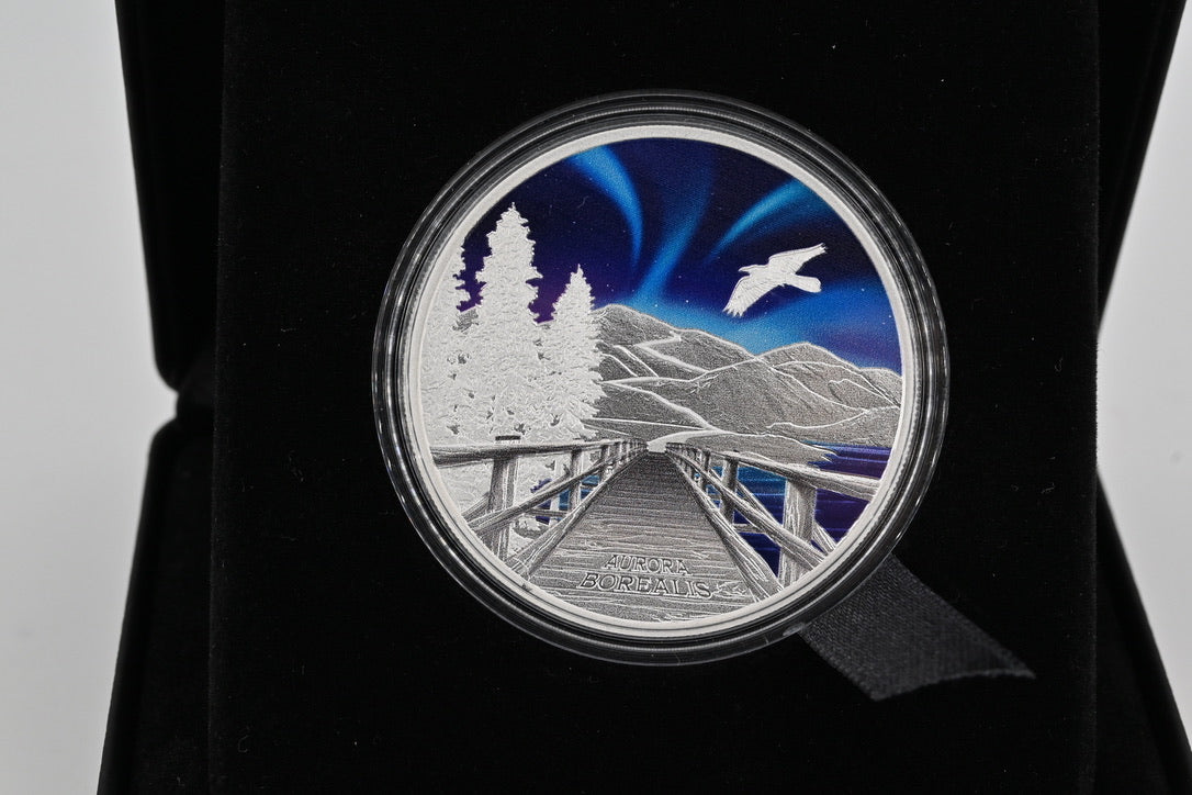 2023 $1 1oz Silver Proof Coin. Aurora Borealis.