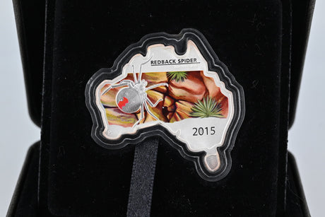 2015 $1 1oz Silver Proof Coin. Australian Map Shaped Coin – Redback Spider.