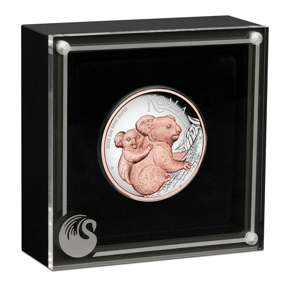 2023 5oz Silver Proof High Relief Gilded Coin. Australian Koala
