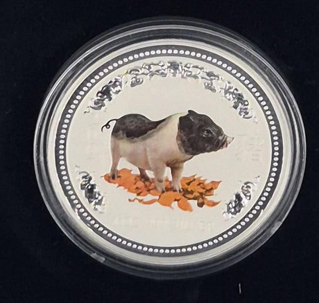 2007 $1 1oz Silver Proof Coin – Year of the Pig Coloured Edition
