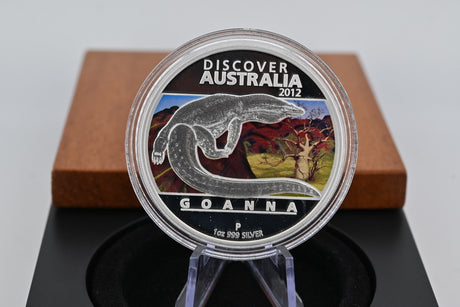 2012 $1 1oz Silver Proof Coin. Discover Australia – Goanna.