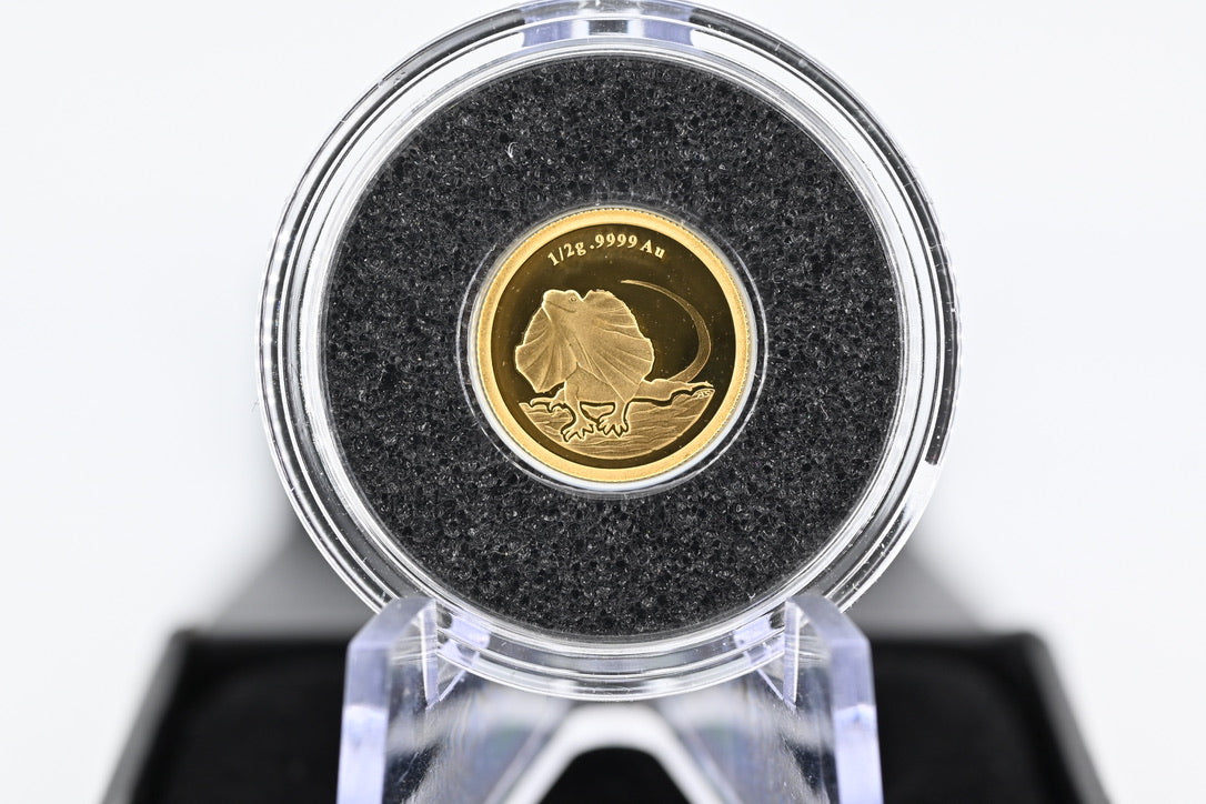 2013 $2 Gold Proof Coin – Frilled Neck Lizard. 0.5 gram gold proof.
