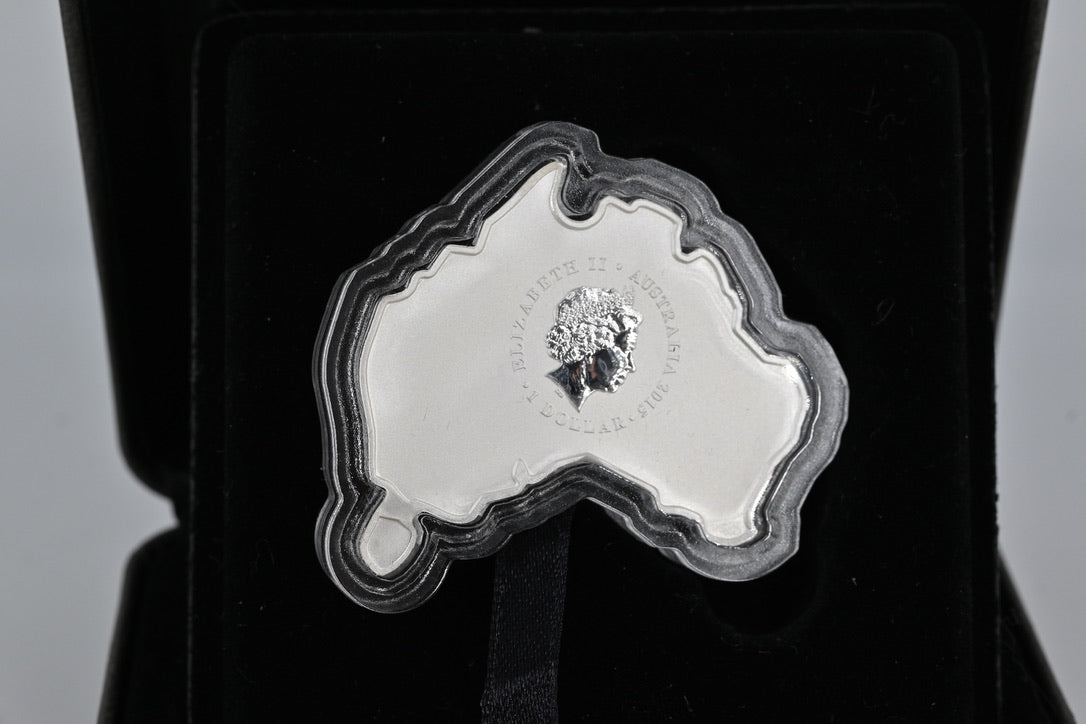 2015 $1 1oz Silver Proof Coin. Australian Map Shaped Coin – Redback Spider.