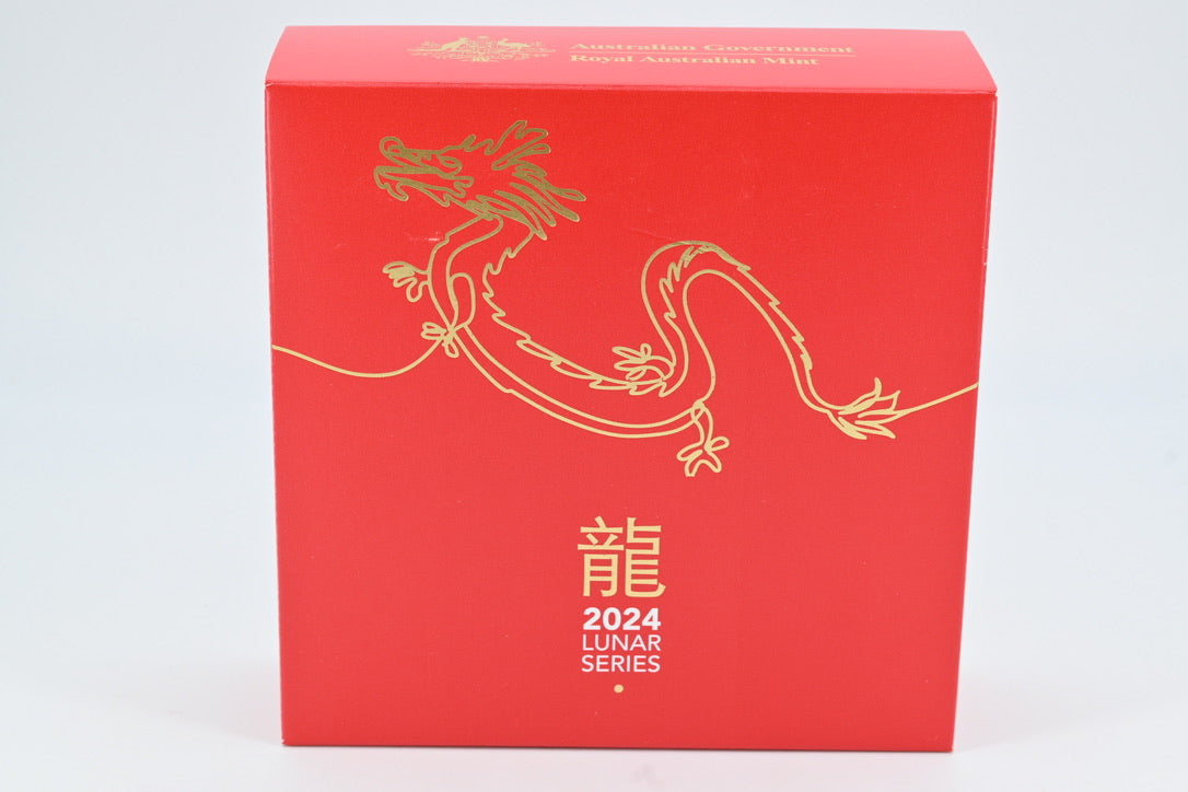 2024 $5 Fine Silver Proof Domed Coin – Year of the Dragon. 1oz Silver Proof