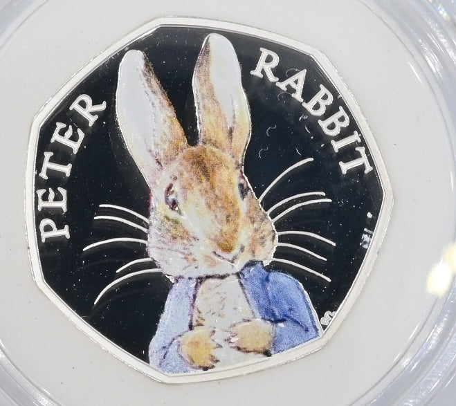 2016 50p Royal Mint. Beatrix Potter. 150th Anniversary of Peter Rabbit Silver Proof Coin.